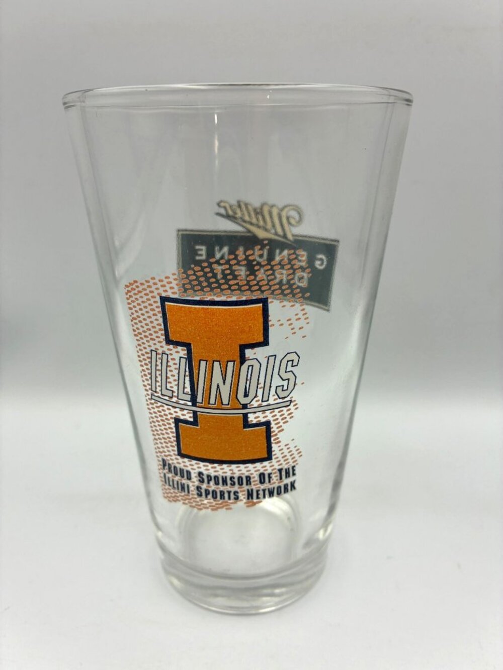 Miller Genuine Draft Illinois Pint Glass Illini Sports Network Sponsor 16 Oz